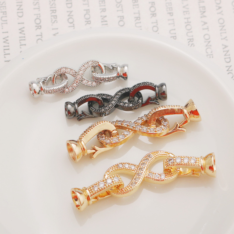 14K color-retaining inlaid zircon size 8-word necklace bracelet Pearl double buckle link buckle diy jewelry accessories