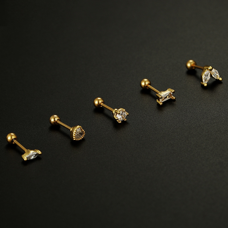 1 Piece Quantity 1 Piece Fashion Heart Shape Plating Inlay Stainless Steel Zircon Ear Studs