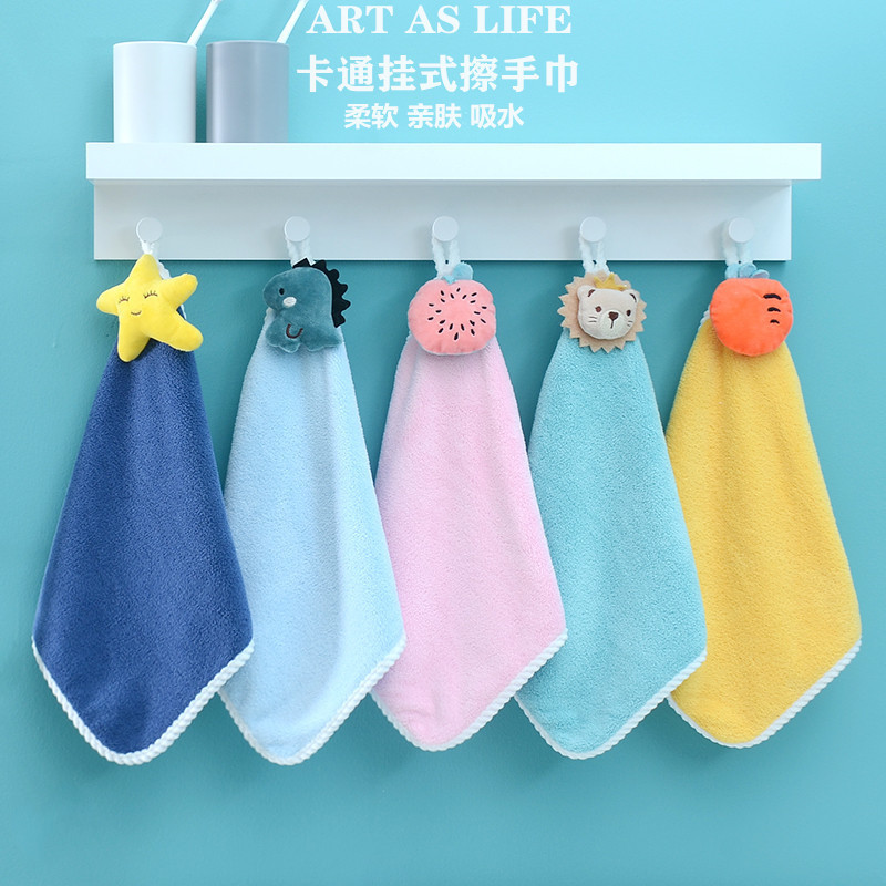 Cartoon 3D Plush Hand Towel, Coral Fleece, Thickened, Absorbent, Hanging Type, Children's Small Towel, Kitchen and Bathroom Handkerchief