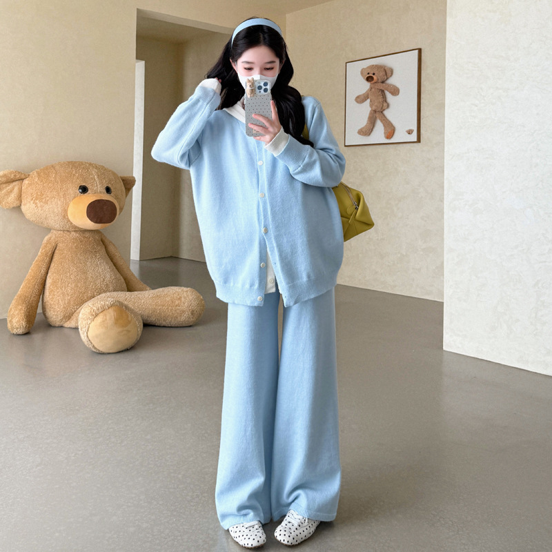 孕妇装2025秋冬新品孕妇假两件撞色连帽毛衣慵懒气质时尚宽松套装|undefined