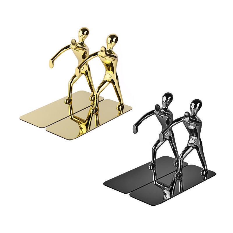 APair Of Kung Fu Bookends,Bookends,Golden European Metal Bookends,Human-shaped Book Clips,Desktop Bookshelf Decorative Ornaments