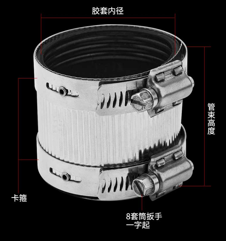 欧式不锈钢A型重型管束总成排水柔性接口铸铁管卡箍加强固定管箍-阿里巴巴