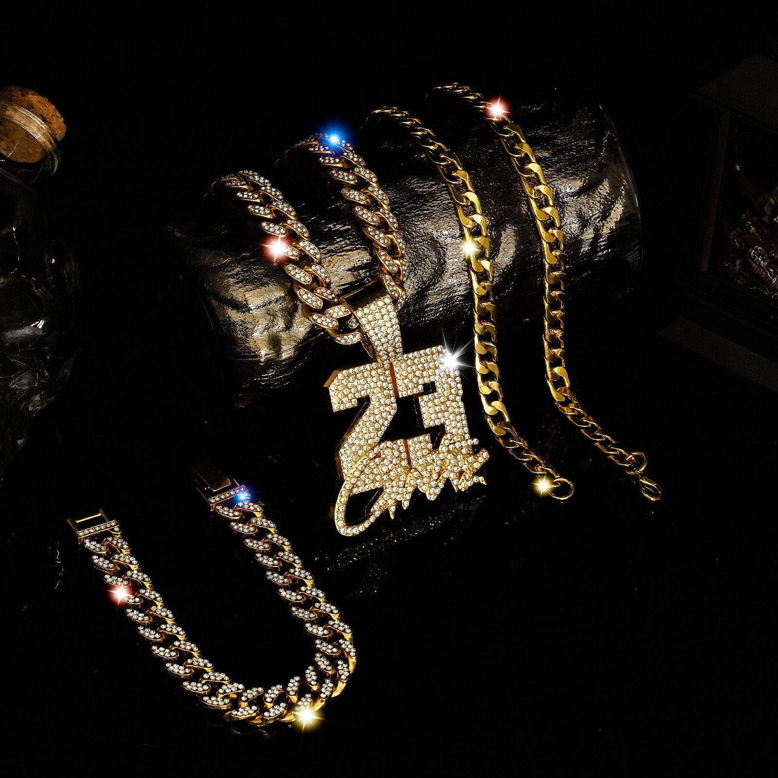 Cuban Chain Bracelet For Men Layered Micro Inlaid Rhinestone_voghion.com