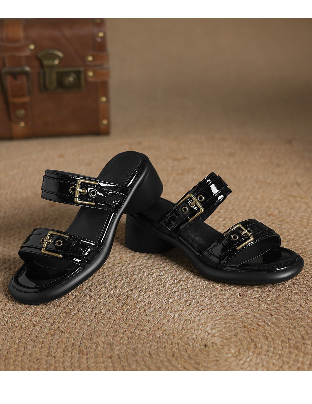 Sandal cao gót nữ hở mũi quai ngang khóa thắt lưng, đế dày mùa hè — đen chi tiết 19
