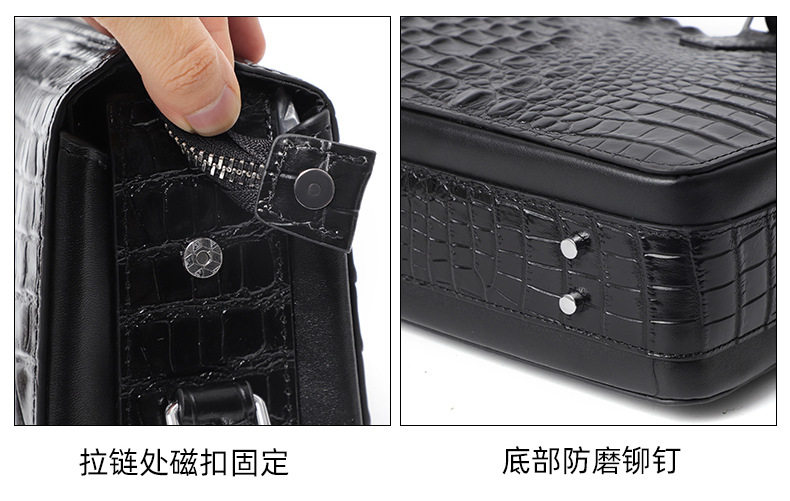 Túi xách tay nam da bò vân cá sấu khóa số, cặp công sở da thật định hình cao cấp 37×7×26 cm — Da bò lớp đầu màu đen chi tiết 6