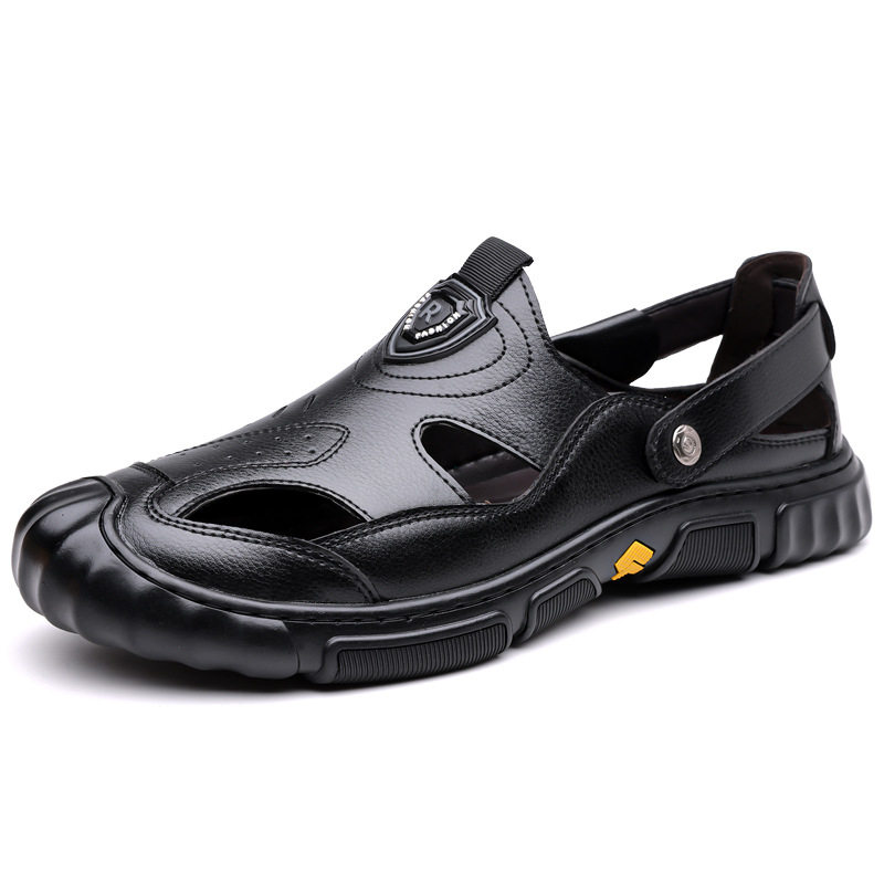 Giày sandal nam cỡ lớn mùa hè kiểu lười khoét lỗ đế mềm xỏ chân — Màu nâu, màu đen