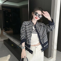 女装爆款轻奢提花字母气质风夹克外套女针织时尚休闲上衣