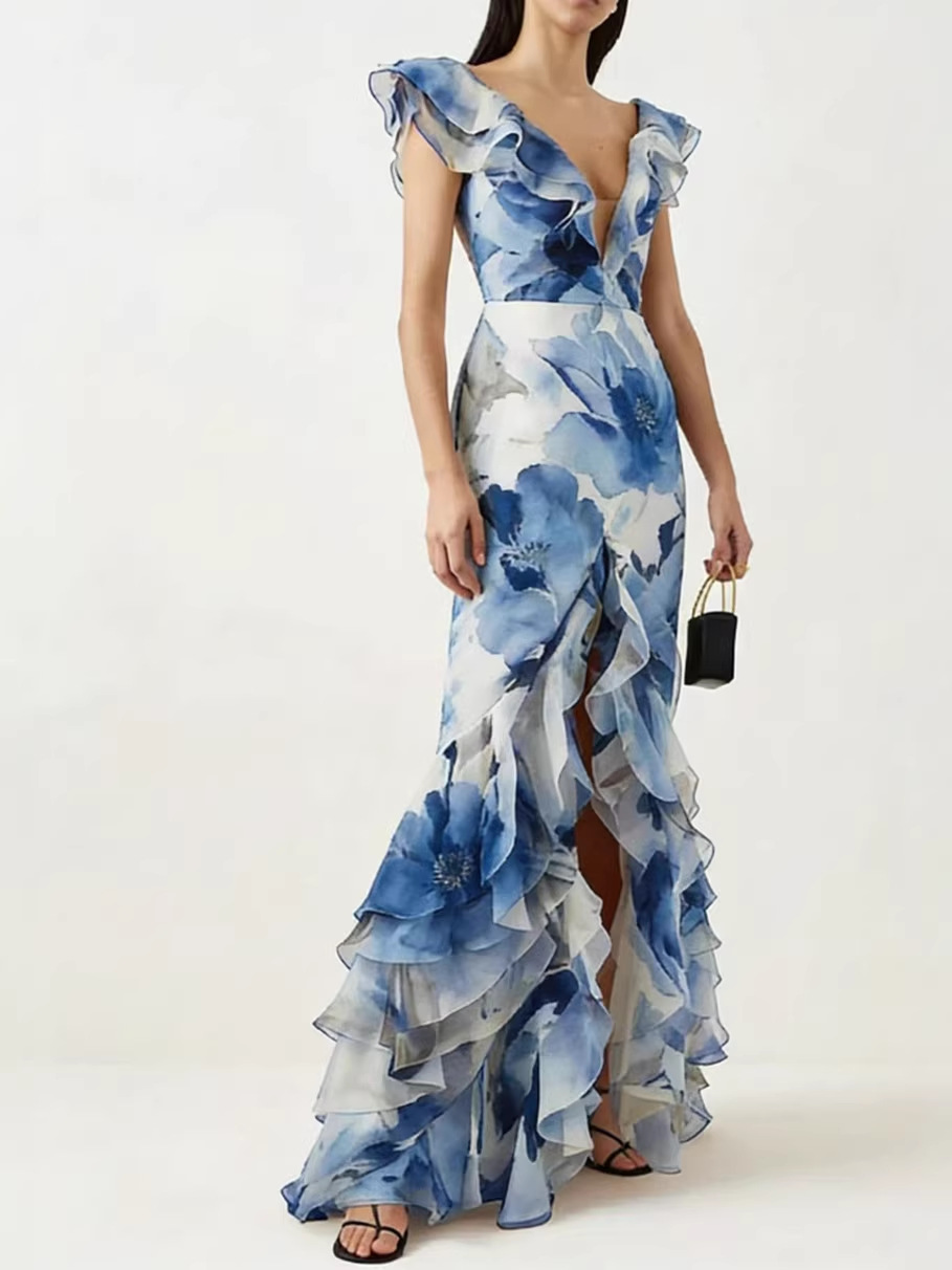 2025 nouveau printemps et été hors de l'épaule européenne et américaine transfrontalière mode féminine en mousseline de soie fée jarretelle tempérament robe de soirée robe