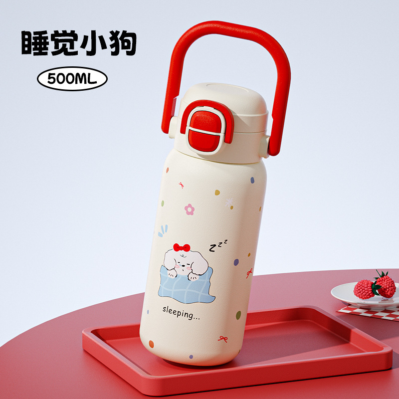 新しい漫画ダブルドリンクカップ高品質 316 ステンレス鋼魔法瓶カップ学生バウンスカップストロー付きメーカー卸売|undefined