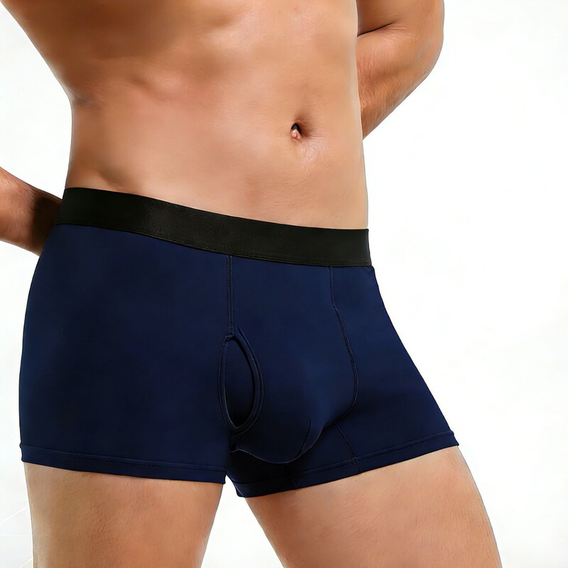 Cross-Border Front-Open Crotch Men's Underwear 40S Modal Skin-Friendly Seamless Boxer Briefs Breathable Solid Color Boxer Shorts