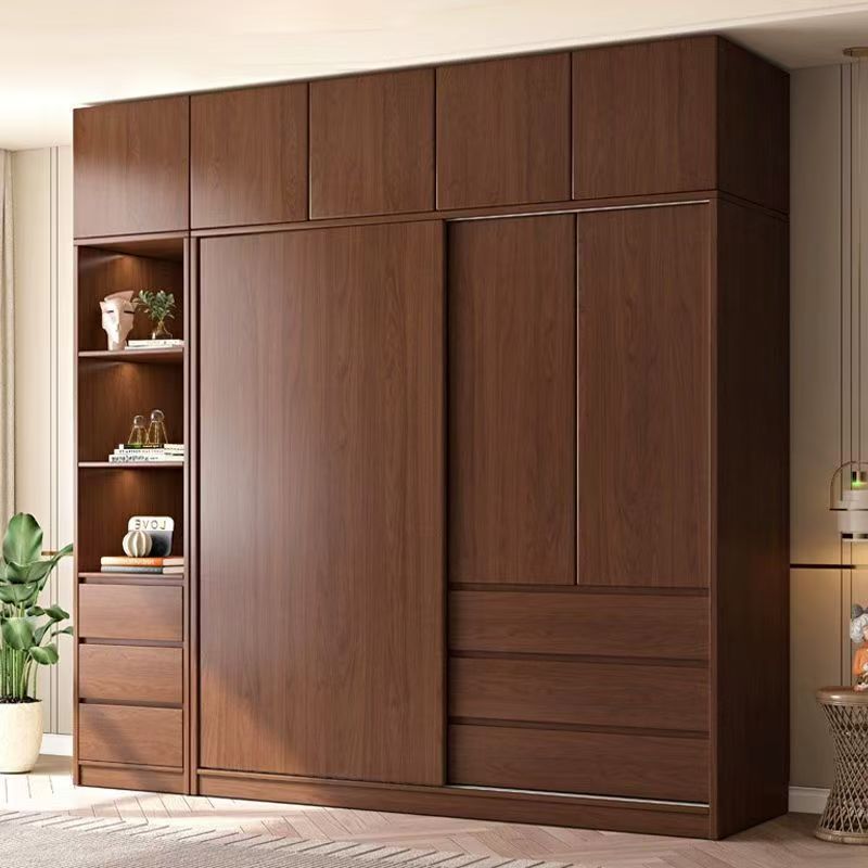 Solid Wood Oak Wardrobe Home Bedroom Storage Cabinet Modern Simple Economical Solid Wood Wardrobe One Door to the Top Coat