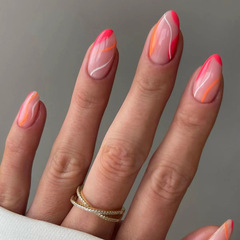 Almond European and American Fashion Ripple Beauty Nails Irregular Striped Pink False Nails for Women