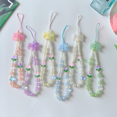 跨境貨源  新款鬱金香花朵串珠手機掛繩女款花朵手機鏈時尚手鍊