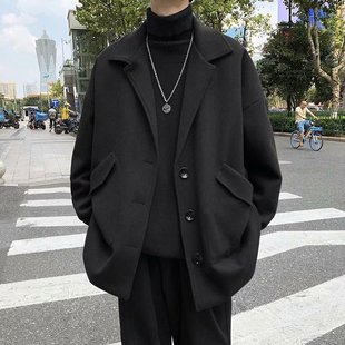 Autumn High-End Woolen Coat for Men Korean Style Trendy Japanese Street Style Trench Coat Slim Fit Stylish Retro Hong Kong Style Overcoat for Men