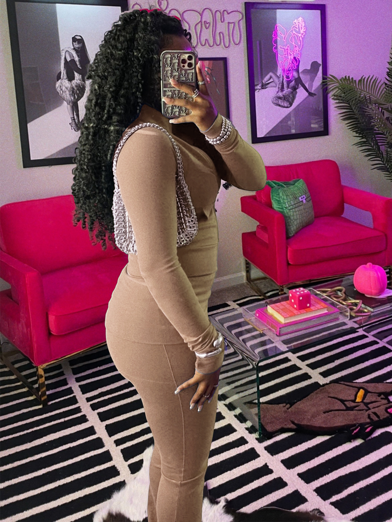 Women Clothing Sports Casual Tight Zipper Low Waist Fold Slightly Flared Fleece Lined Two Piece Sets