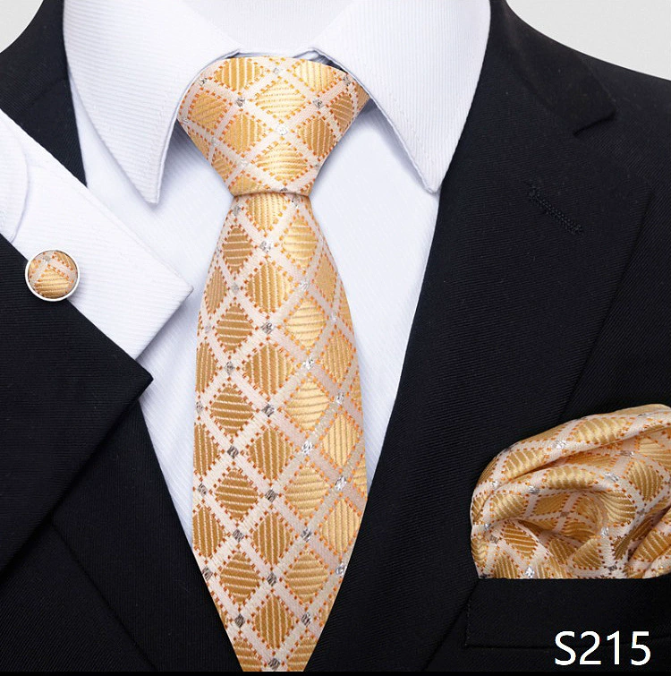 Ready stock solid color polka dot plaid tie wholesale solid color men's tie tie cufflinks pocket square set 8cm
