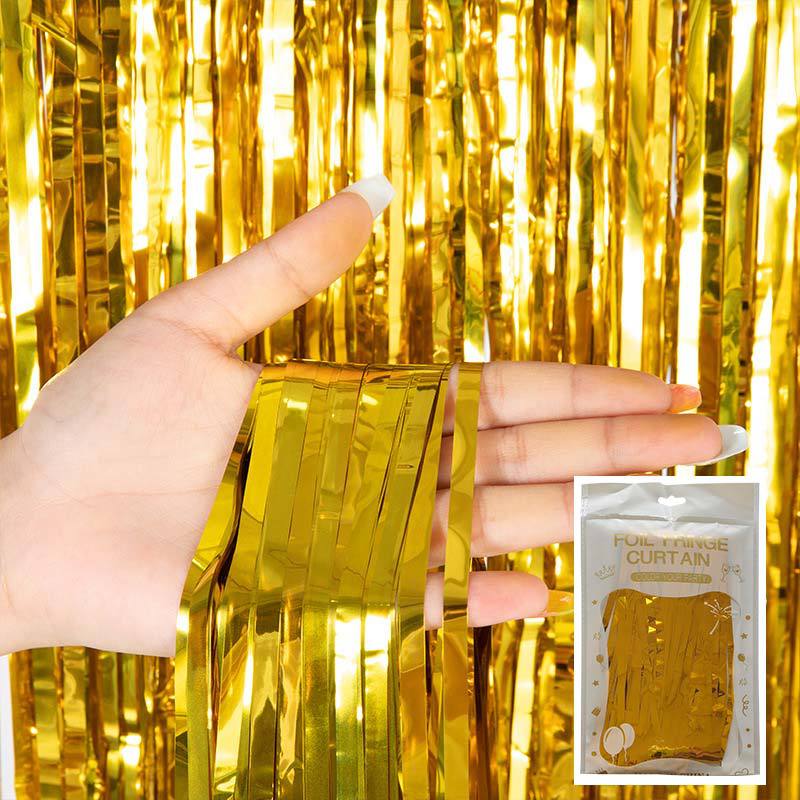 Cortina de lluvia de colores de alto brillo transfronteriza decoración de fiesta de cumpleaños cortina de lluvia láser de macaron brillante de 1*2 m