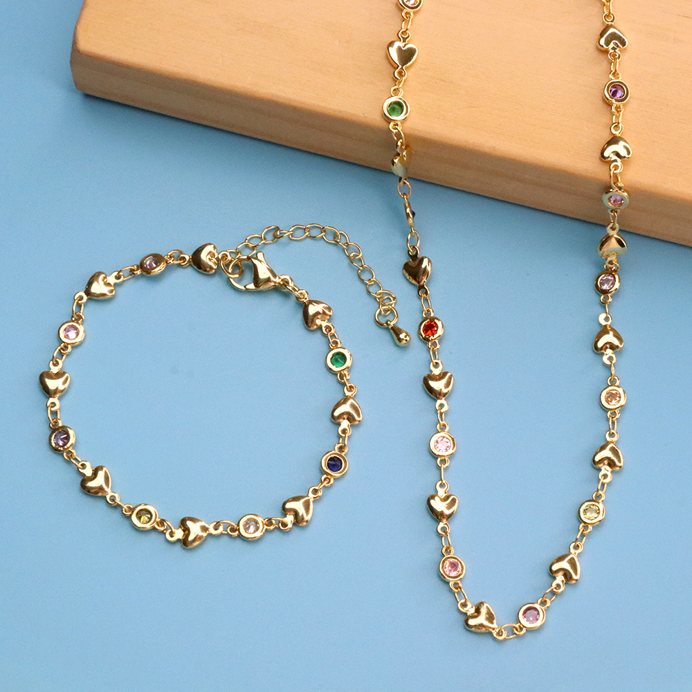Fashion Heart Shape Copper Inlay Zircon Bracelets Necklace