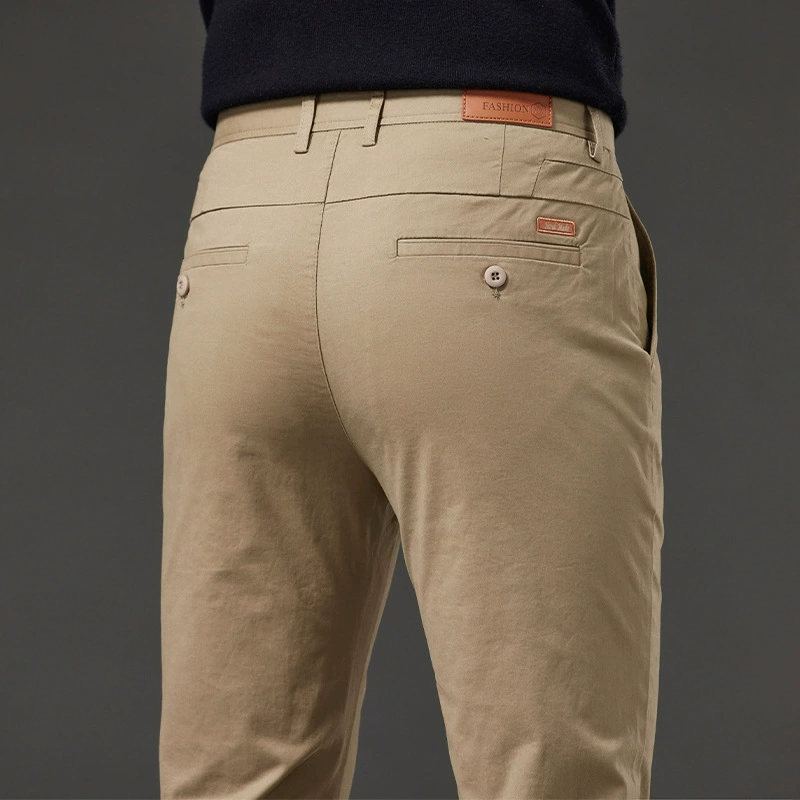 Высококачественные хлопчатобумажные мужские повседневные брюки 2024 осенью и зимой толстые прямые свободные эластичные деловые брюки с высокой талией