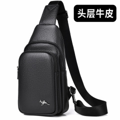 メンズバッグ本革新しいメンズチェストバッグ第一層牛革メッセンジャーバッグトレンディなカジュアルバッグアウトドアスポーツレザーバックパック