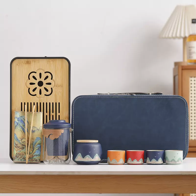 跨境文创千里江山旅行茶具套装家用商务伴手礼送客户礼物定印logo