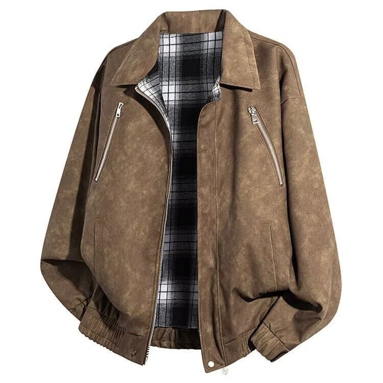 2025 American Retro Pu Leather Jacket Men's Spring and Autum New Double-Sided Work Jacket Waterproof Motorcycle Jacket