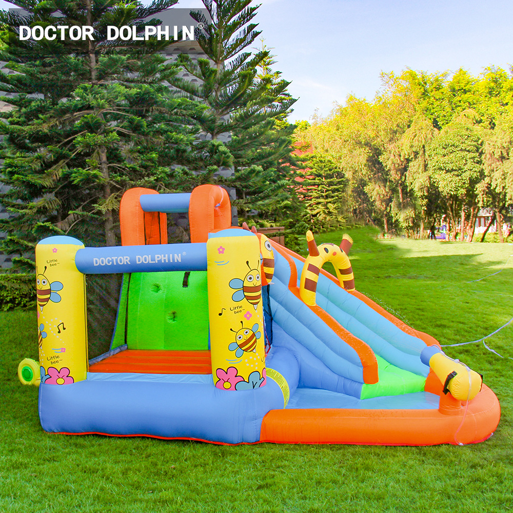 Castillo inflable Doctor Dolphin, parque infantil para niños, tobogán inflable para el hogar, pistola de agua, trampolín inflable pequeño para juegos acuáticos en interiores y exteriores
