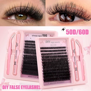 DIY False Eyelash Cluster Set, 240 Clusters, Multi-Density 10D–100D, Natural Thick Segmented Lashes
