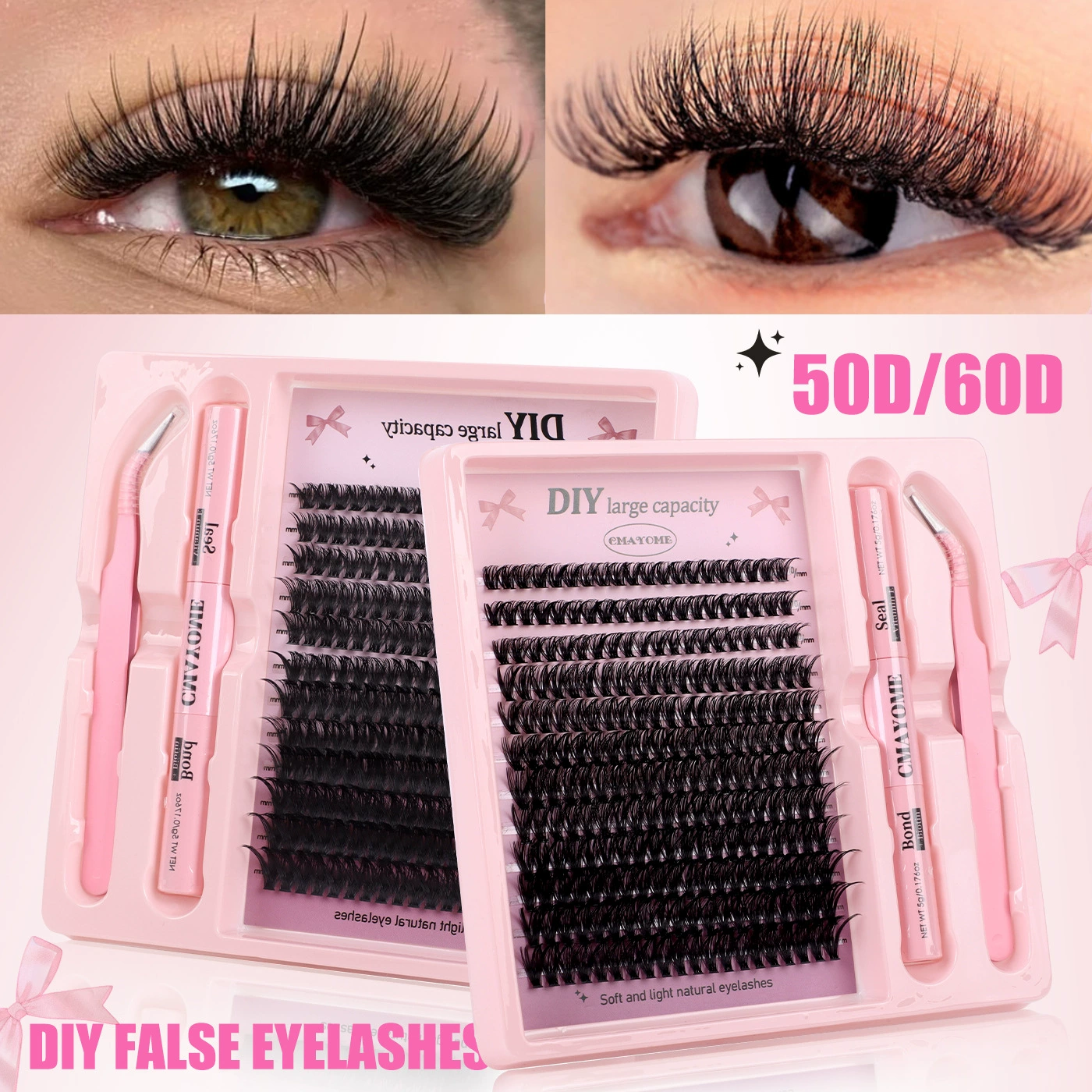 DIY False Eyelash Cluster Set, 240 Clusters, Multi-Density 10D–100D, Natural Thick Segmented Lashes