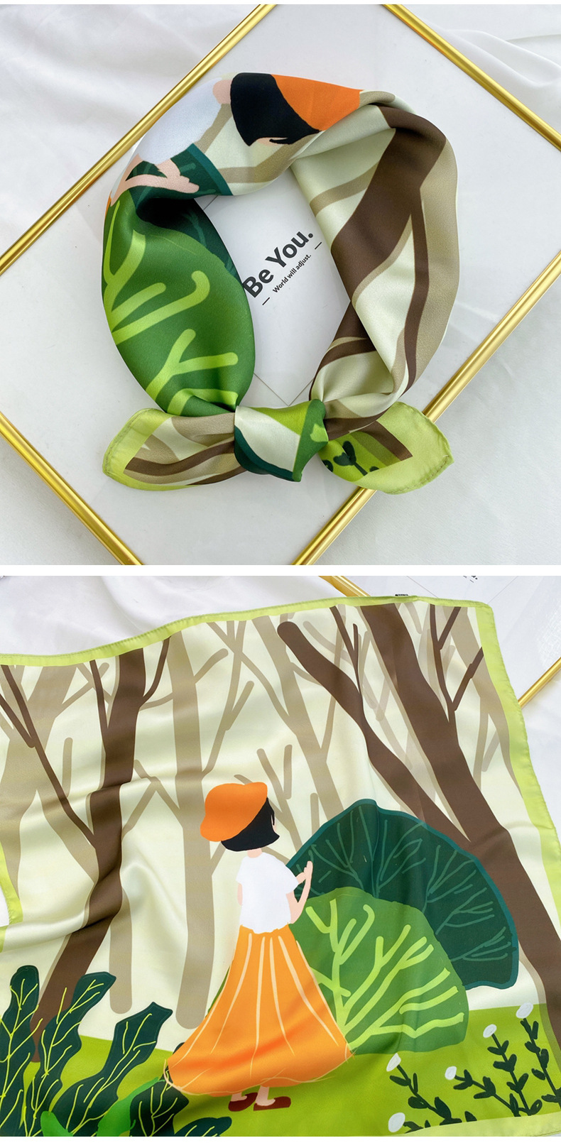 40g Weight Silk Scarf Classification Travel Occasion Unisex Gender Printing Design Sweet Style Coffee, Purple, Red, Green, Blue, Camel, Yellow Color Wholesale Fashion Contrast Color Printing Small Square Scarf 20