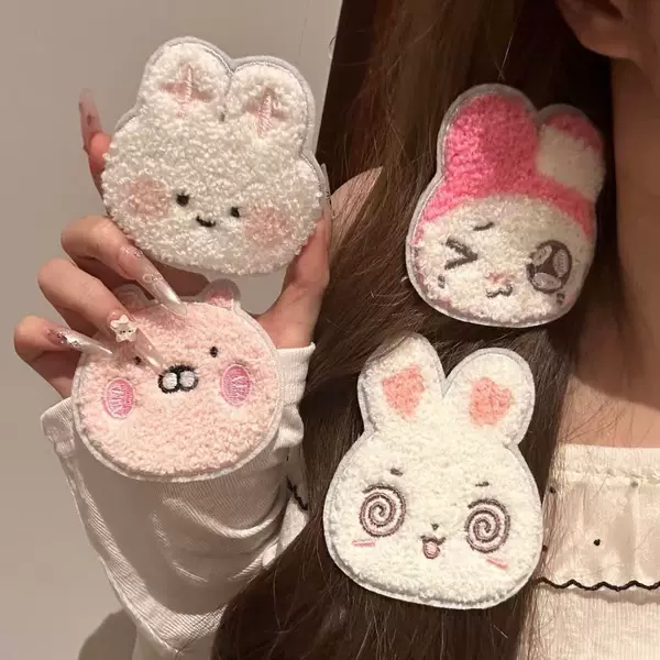 Cute Japanese-style embroidered bunny magic sticker piglet animal traceless student hair accessory, a magical tool for girls to fix their hair