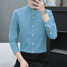 跨境速卖通爆【专业衬衫】立领长袖衬衫男青年棉牛津纺商务休闲潮