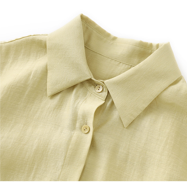 Áo sơ mi khoác pha vải lanh Tencel tay dài + quần short rộng thùng thình bộ hai mảnh mùa hè — Màu trắng chi tiết 17