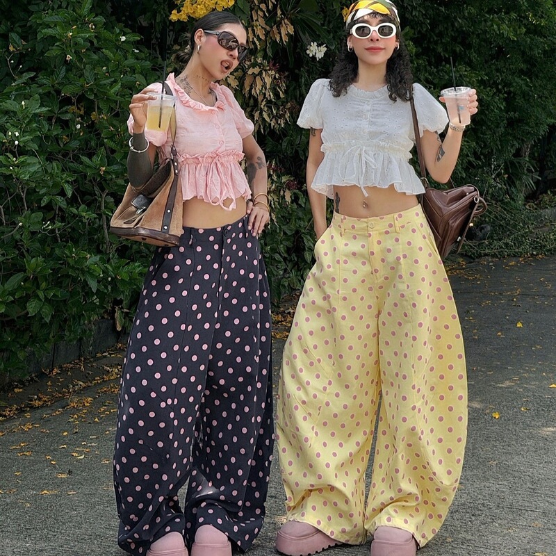 Y2K Summer Dopamine Polka Dot Wide-Leg Pants for Women, High-Waisted, Loose Fit, Slimming, Casual Floor-Length Pants Wholesale Y2K Summer Dopamine Polka Dot Wide-Leg Pants for Women, High-Waisted, Loose Fit, Slimming, Casual Floor-Length Pants Wholesale