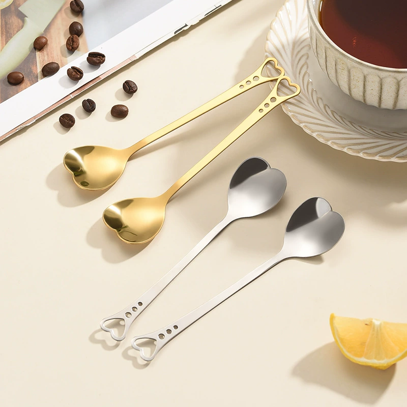 Пористая ложка в форме сердца из нержавеющей стали, кофейная ложка, ложка для перемешивания, ложка в форме сердца, креативная сувенирная ложка, десертная ложка с птичьим гнездом