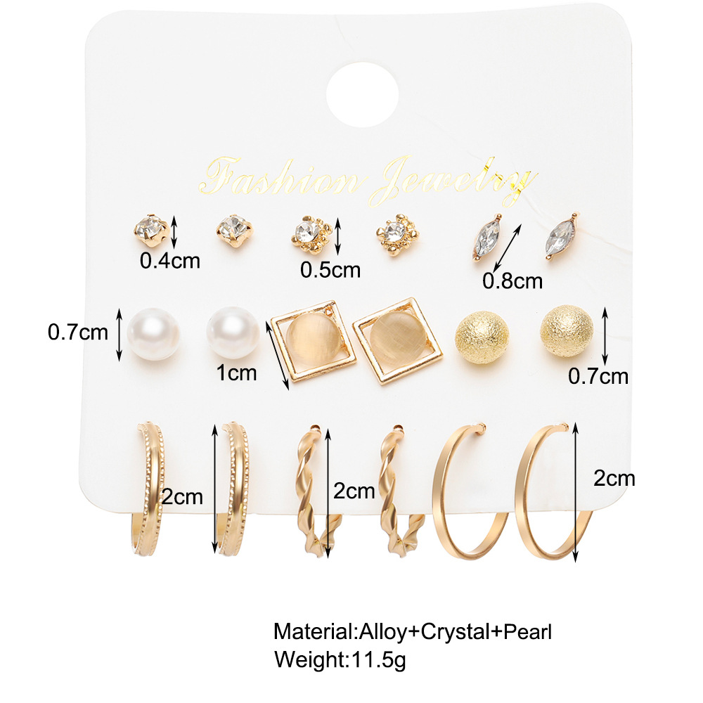 Fashion Pearl Alloy Earrings 9 Pairs Combination Set