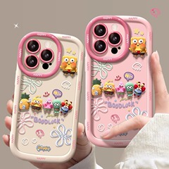 スポンジ・ボブのフィギュアが付いた、肌触りの良いiPhone16promax/14plus/15/13/17対応スマホケース