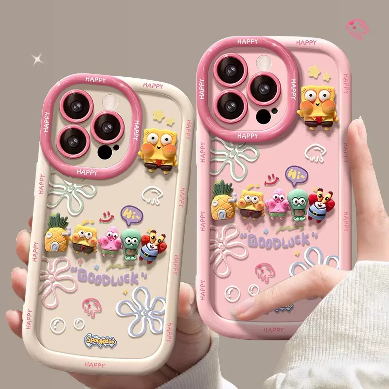 海绵宝宝公仔适用苹果16promax手机壳iPhone14plus肤感15/13mini