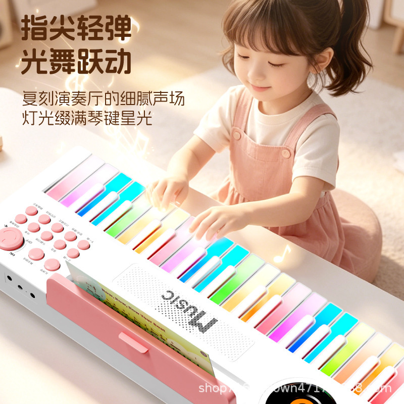 Children's Rainbow Electronic Keyboard 37-Key Baby Piano with Lights, Teaching and Playing for Beginners, Musical Toy