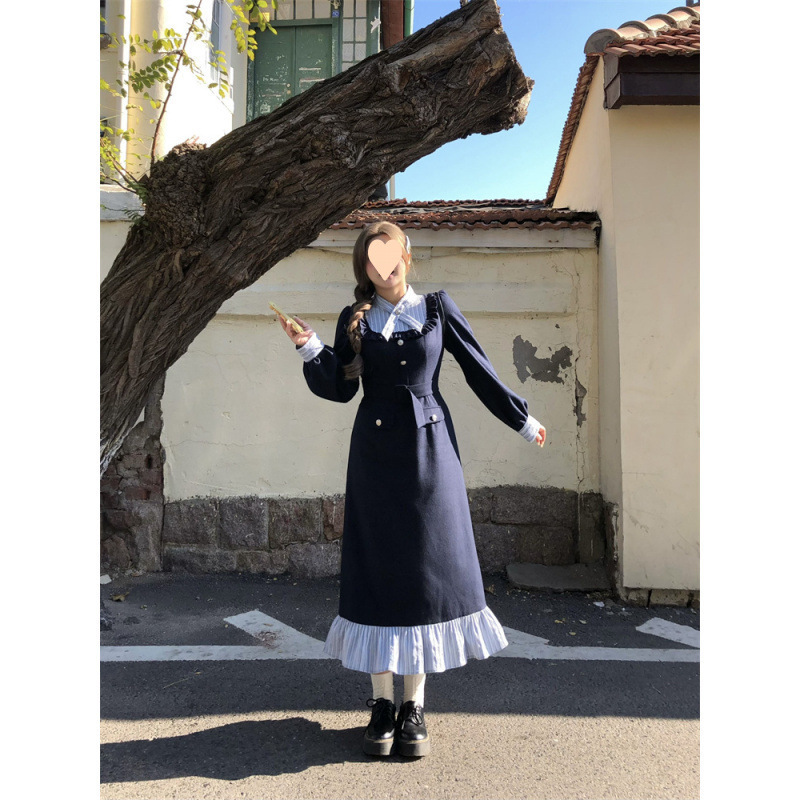 大码微胖韩系小众纯欲风学院长袖连衣裙秋冬季新款通勤气质裙子|undefined