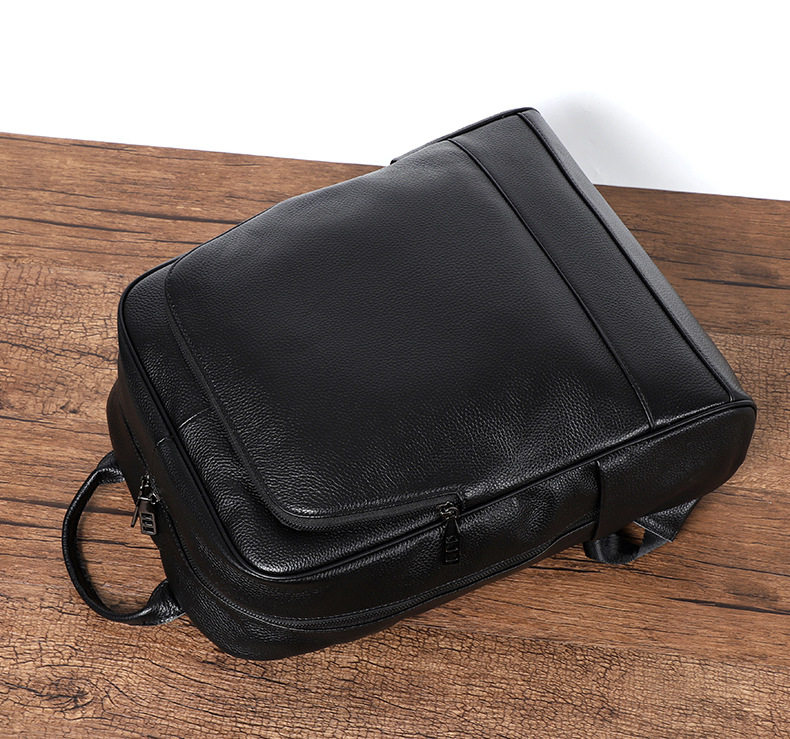 Ba lô nam da bò lớp đầu tiên đơn giản, túi đựng laptop đi học đi làm du lịch 42×32×12 cm — Màu đen chi tiết 4