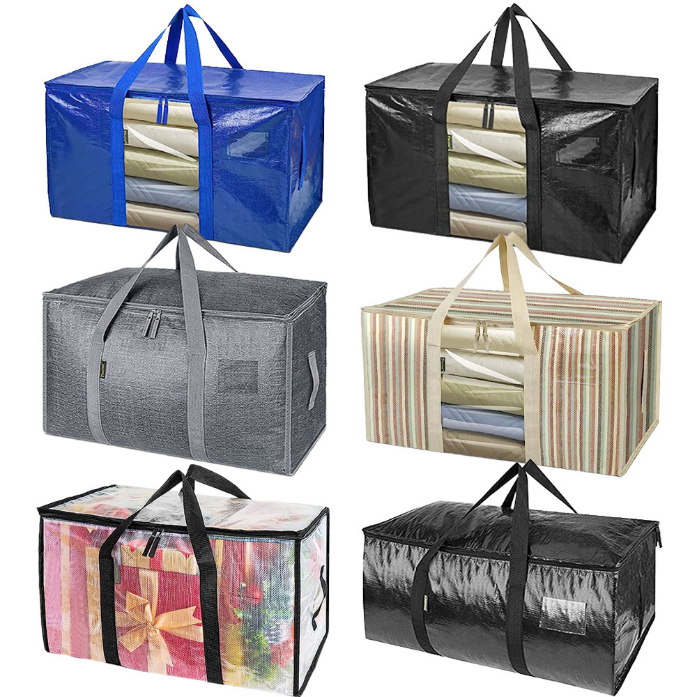 Fabricante transparente PP tejido con cremallera bolsa impermeable de gran capacidad bolsa de mudanza PE almacenamiento ropa para el hogar edredón bolsa de piel de serpiente