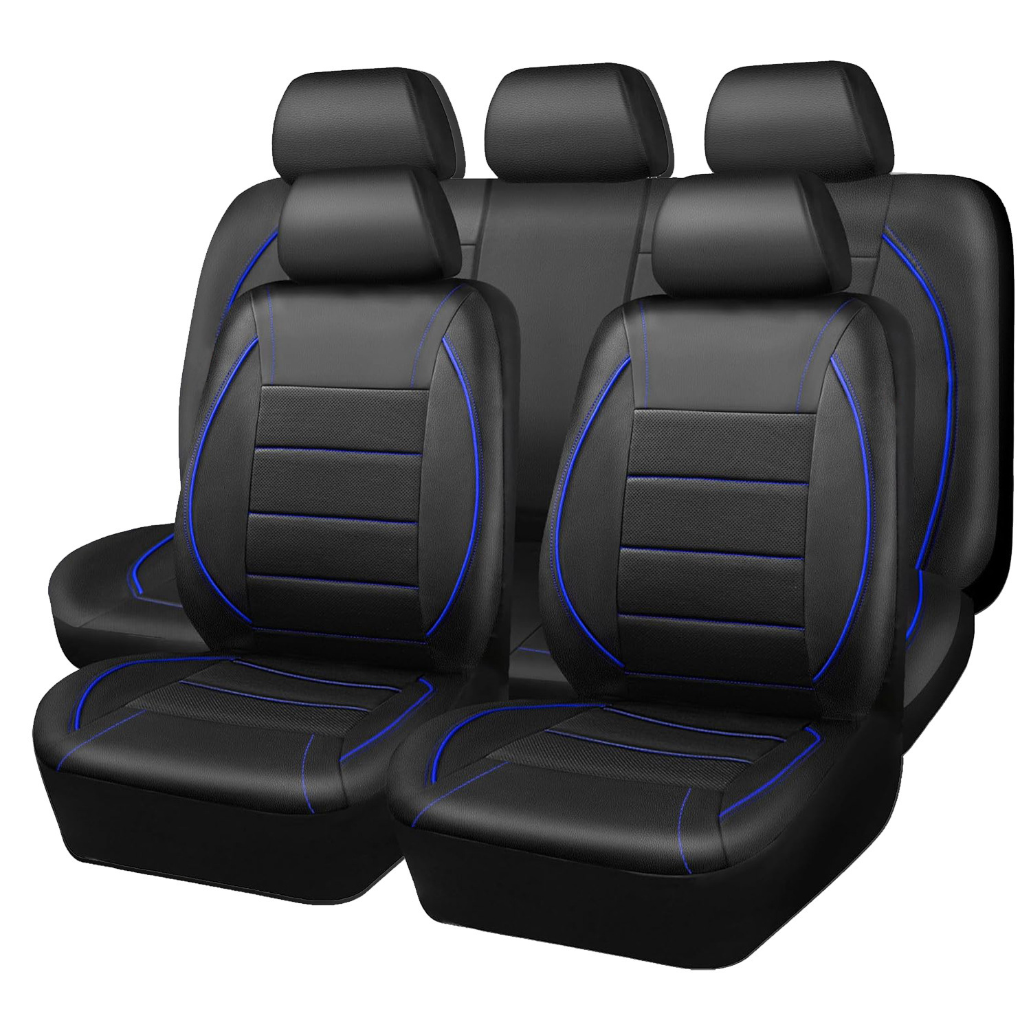 Black and Green Arc-Shaped Leather Car Seat Cover, Full Surround Universal Seat Cover, Wear-Resistant Leather Car Interior Cushion Wholesale
