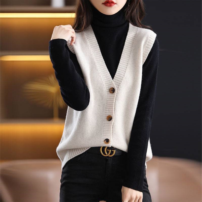 2023 primavera y otoño moda nuevo v-cuello de punto chaleco de color sólido chaleco adelgazante simple cardigan chaleco image 5