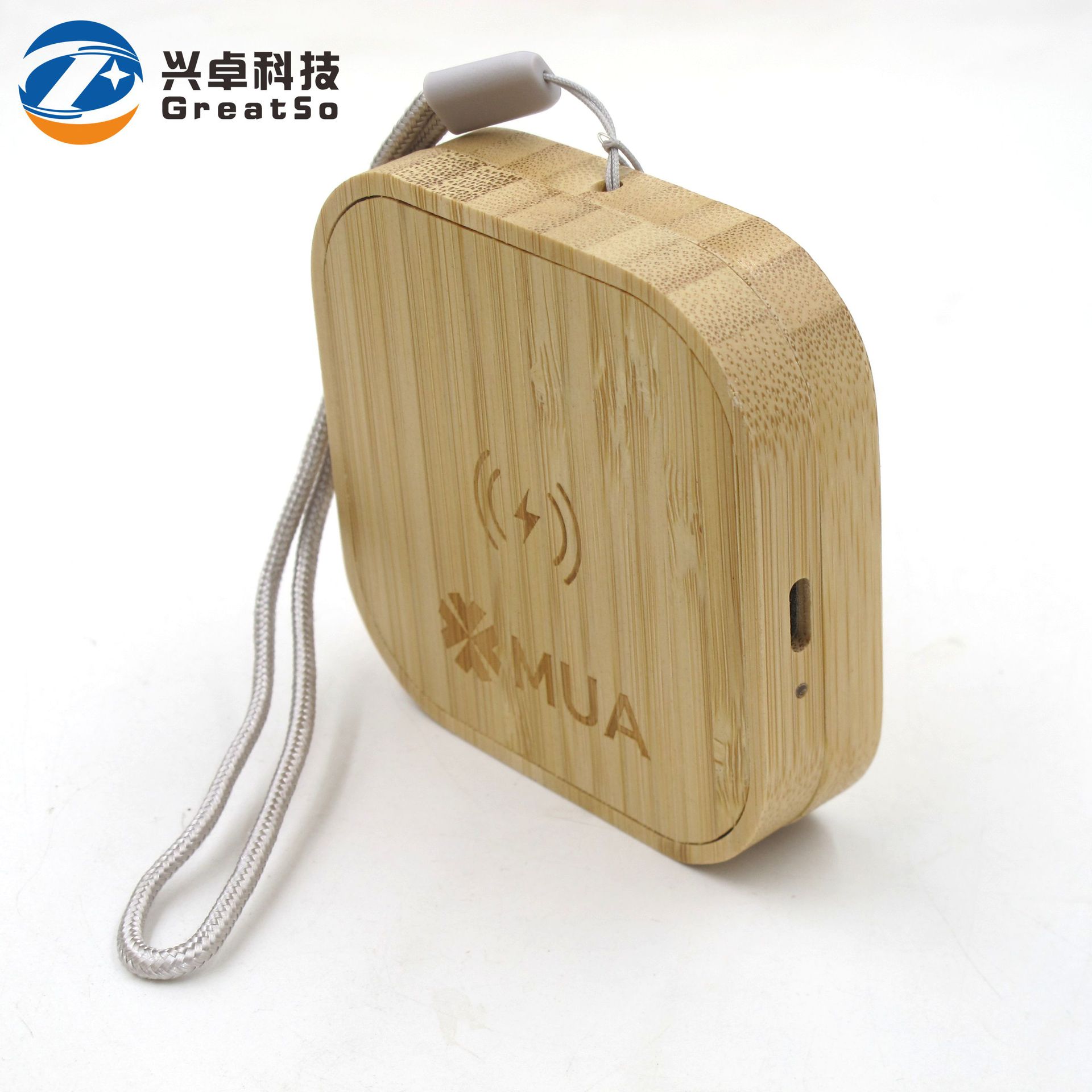 Amigo del medio ambiente bambú material de bambú 60W caja de almacenamiento de cable de datos de paja de trigo 15W cargador inalámbrico de carga rápida
