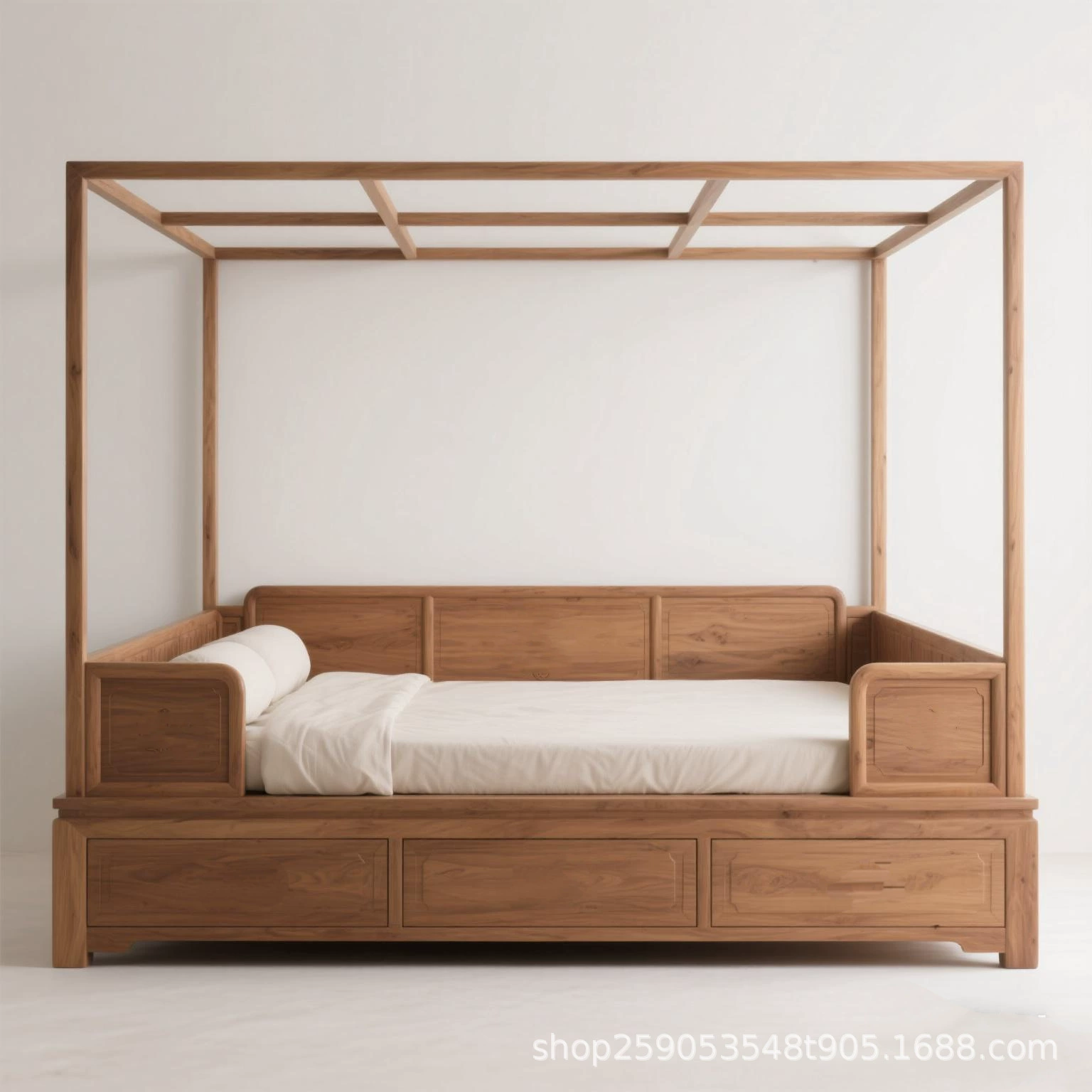 Кровать в стиле тань-династии, каркасная кровать из массива дерева, кровать с четырьмя опорами, двуспальная кровать, выдвижная кровать в стиле Мин-Цин, кровать в стиле дзен, элитная кровать в антикварном стиле