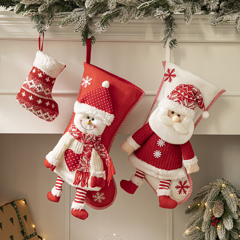 Bolsa de regalo de Papá Noel de tela de dibujos animados rojos Colgante de Navidad Adorno de árbol de Navidad Medias de Navidad Decoración de fiesta