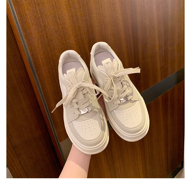 牛皮~真皮小白鞋女圆头拼色松糕厚底增高休闲运动鞋百搭系带板鞋|undefined