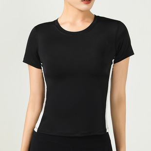 Women's Short-sleeved T-shirt Comfortable Slimming High Elastic Fitness Sports Vest Short-sleeved Side White T-shirt