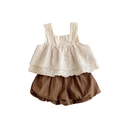 Girls suit Western-style vest embroidered baby doll sweater  small and medium-sized girl baby sleeveless top flower bud pants two-piece set